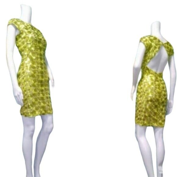 Rubber Ducky Embroidered Circles Formal Cocktail Mini Sheath Dress Yellow S NWOT - Picture 3 of 6